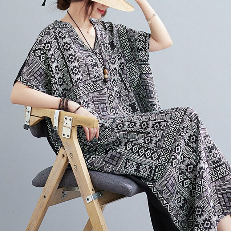 大きいサイズ レディース エスニック柄切替えワンピース　goldy-1069 【メール便可】