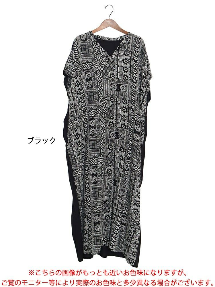 大きいサイズ レディース エスニック柄切替えワンピース　goldy-1069 【メール便可】