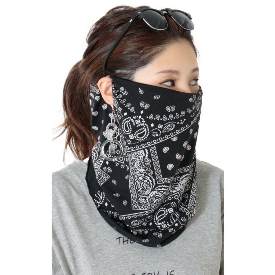 大きいサイズ レディース ペイズリー柄フェイスカバーマスク　goldy-1098 【メール便可】 ブラック