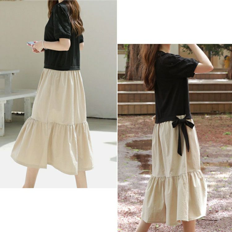 大きいサイズ レディース 異素材ドッキングワンピース　goldy-1085