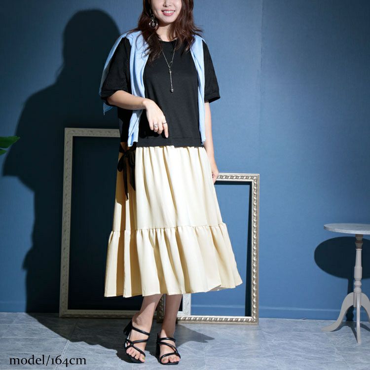 大きいサイズ レディース 異素材ドッキングワンピース　goldy-1085