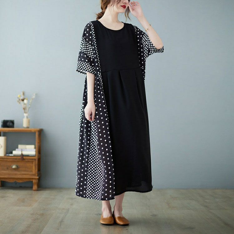 大きいサイズ レディース ドットプリント半袖ワンピース　goldy-1070 【メール便可】