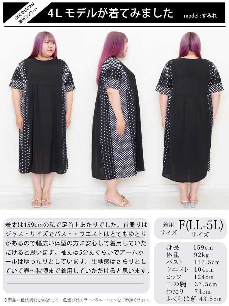大きいサイズ レディース ドットプリント半袖ワンピース　goldy-1070 【メール便可】