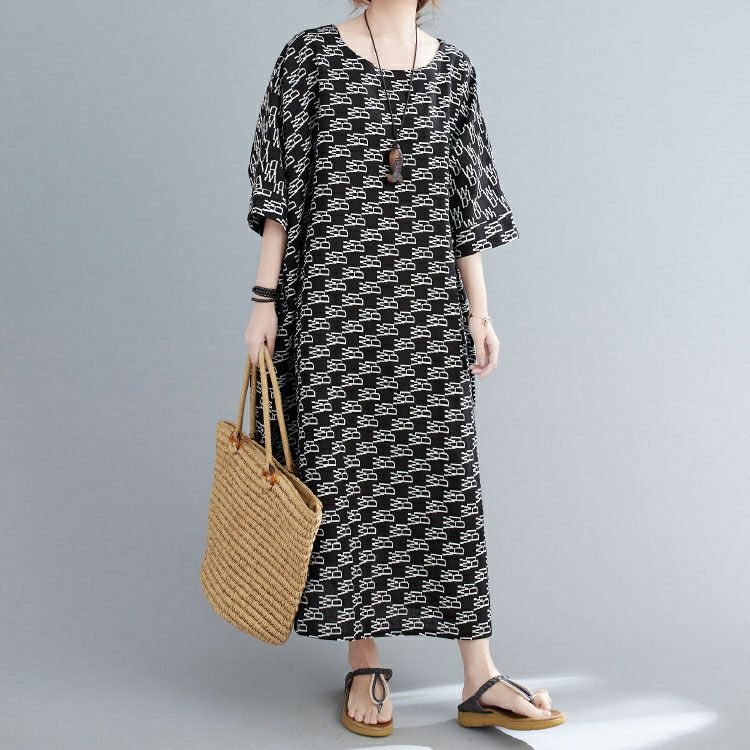 大きいサイズ レディース モノグラムコットンワンピース　goldy-1068 【メール便可】
