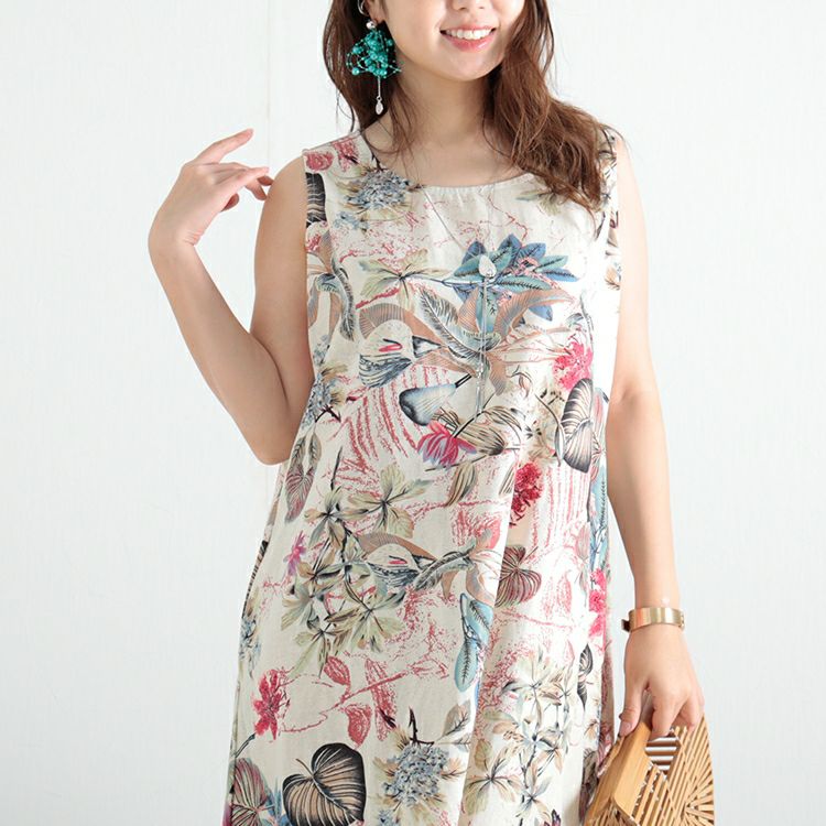 大きいサイズ レディース リゾートフラワーコットンワンピース　goldy-1047 【メール便可】