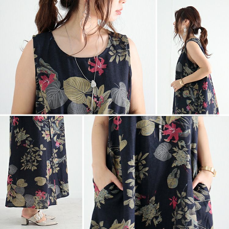 大きいサイズ レディース リゾートフラワーコットンワンピース　goldy-1047 【メール便可】