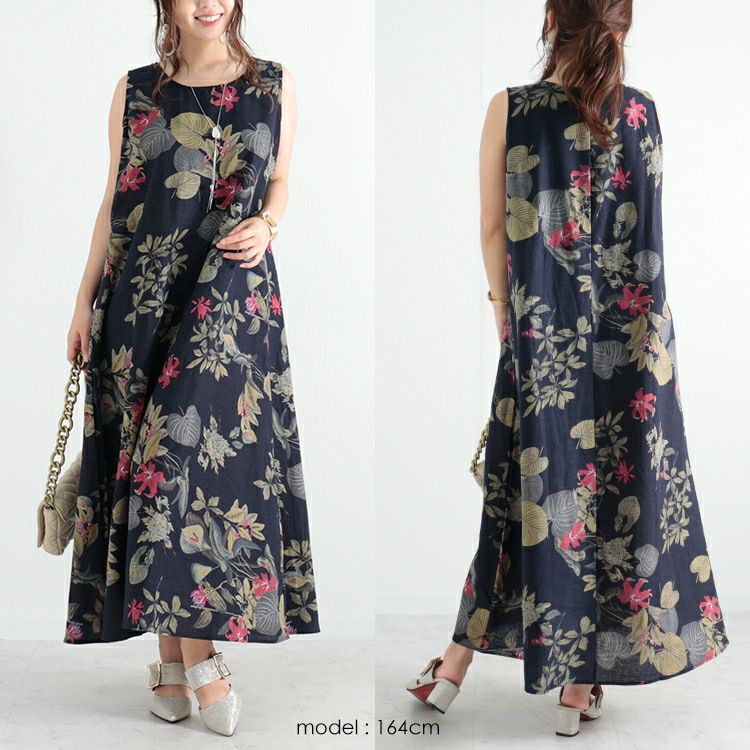 大きいサイズ レディース リゾートフラワーコットンワンピース　goldy-1047 【メール便可】