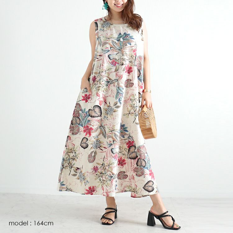 大きいサイズ レディース リゾートフラワーコットンワンピース　goldy-1047 【メール便可】