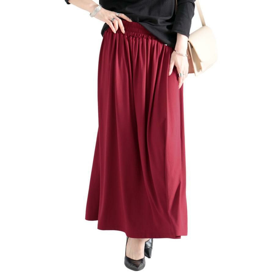 大きいサイズ レディース とろみロングスカート　sw-0477 【メール便可】 レッド
