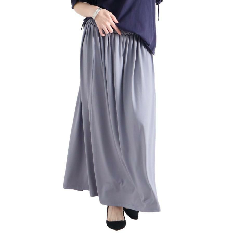 大きいサイズ レディース とろみロングスカート　sw-0477 【メール便可】 グレー