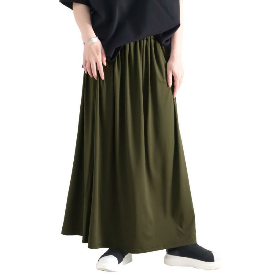 大きいサイズ レディース とろみロングスカート　sw-0477 【メール便可】 カーキ