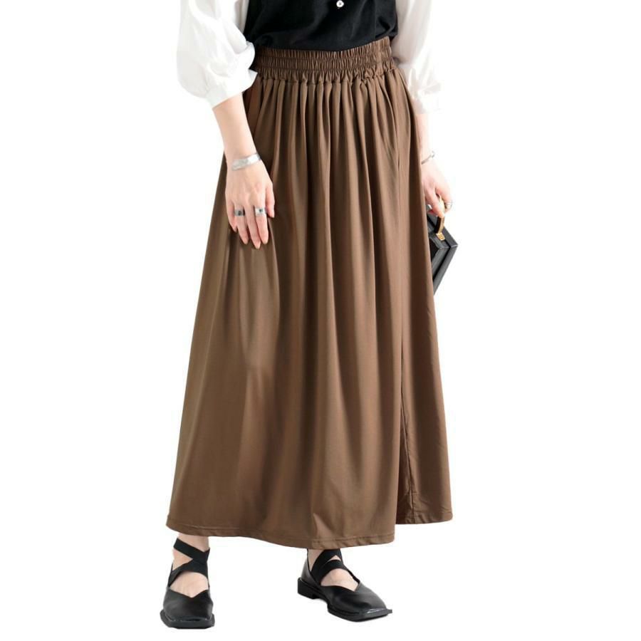大きいサイズ レディース とろみロングスカート　sw-0477 【メール便可】 モカ