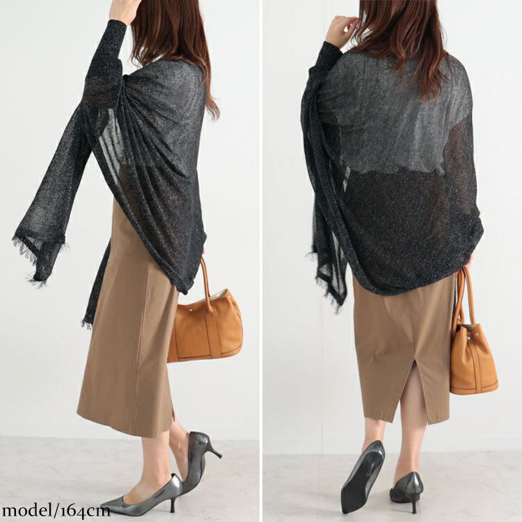 大きいサイズ レディース ストール風ラメニットカーディガン　jp421