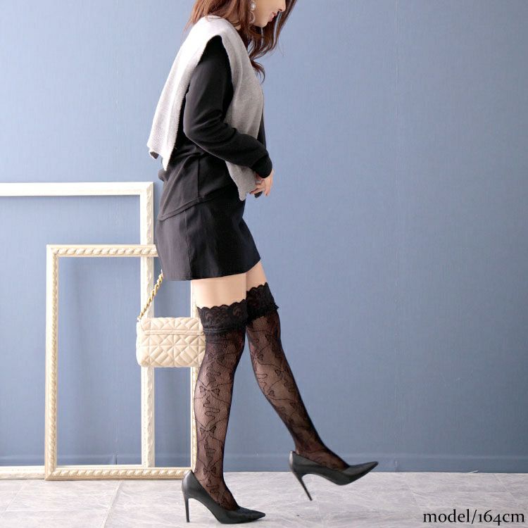 大きいサイズ レディース レースニーハイソックス　goldy-1081 【メール便可】