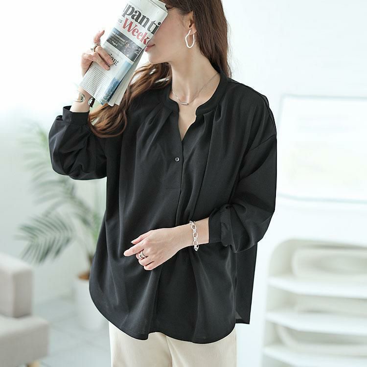 大きいサイズ レディース シワになりにくいブラウス　cast-5526013 【メール便可】 ブラック