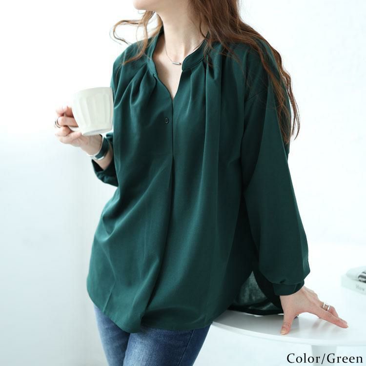 大きいサイズ レディース シワになりにくいブラウス　cast-5526013 【メール便可】 グリーン