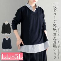 大きいサイズ レディース フェイクシャツワッフルプルオーバー　cast-5526006 【メール便可】
