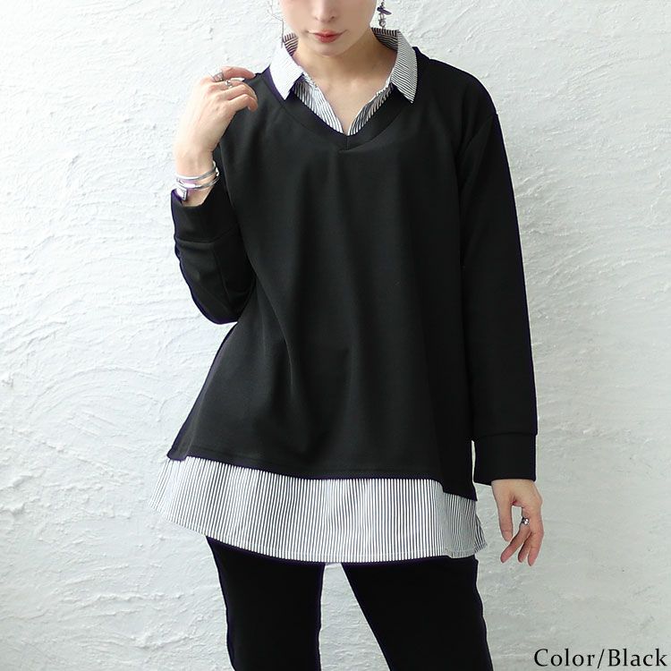 大きいサイズ レディース フェイクシャツワッフルプルオーバー　cast-5526006 【メール便可】