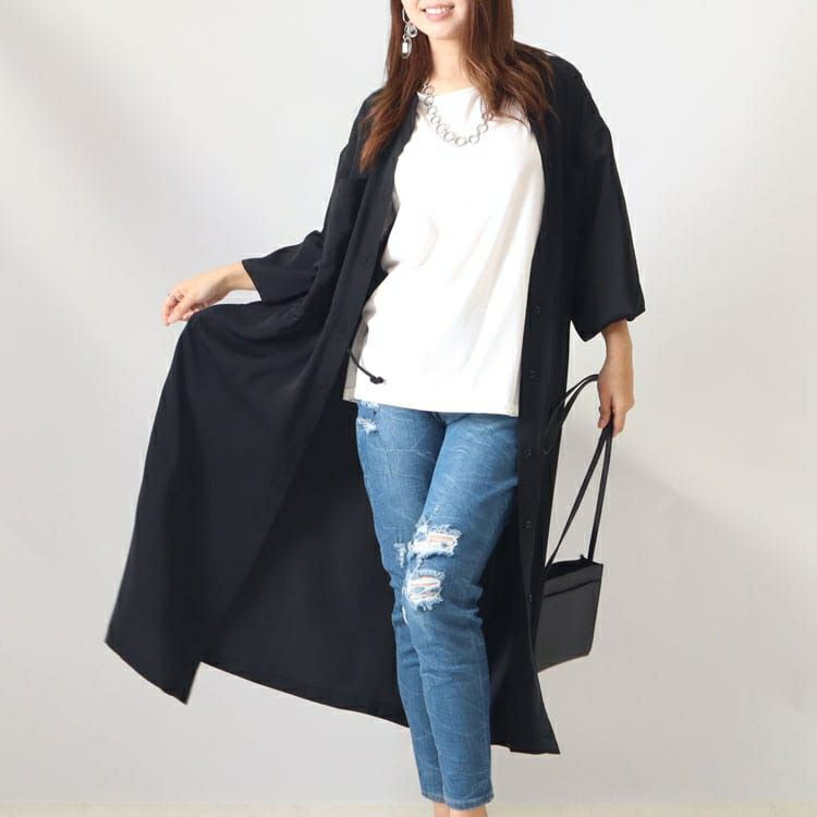 大きいサイズ レディース ドローストリングシャツワンピース　sada-6767