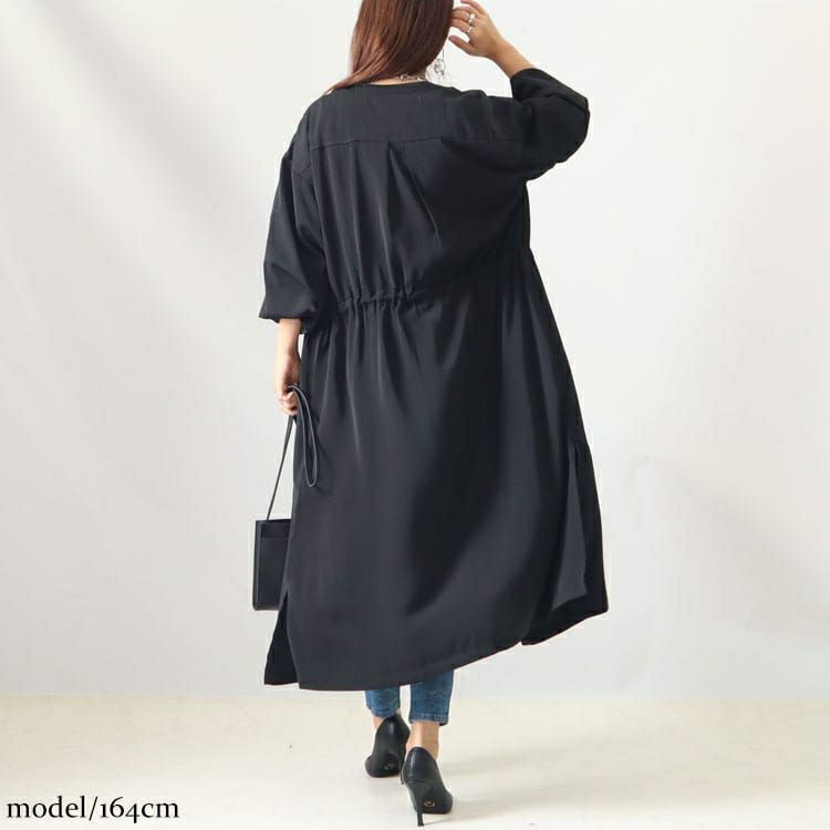 大きいサイズ レディース ドローストリングシャツワンピース　sada-6767