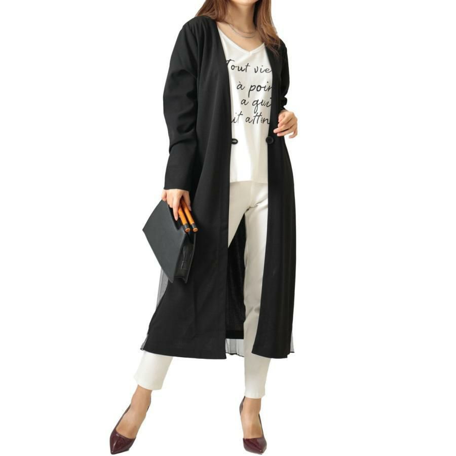 大きいサイズ レディース バックチュールロングコーディガン　maru-6603 ブラック