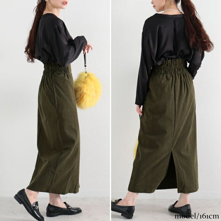 大きいサイズ レディース コーデュロイハイウエストナロースカート　maru-6602