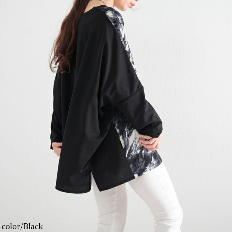 大きいサイズ レディース 柄切替えドルマンプルオーバー　maru-6601 【メール便可】