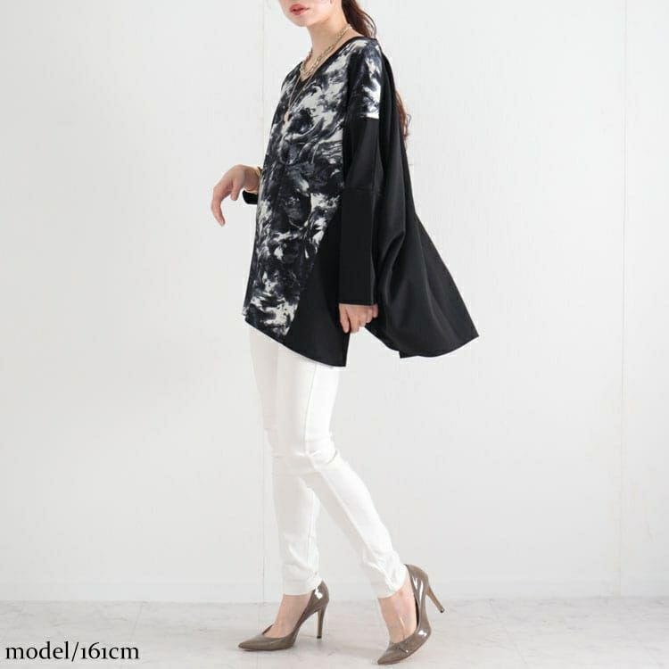 大きいサイズ レディース 柄切替えドルマンプルオーバー　maru-6601 【メール便可】