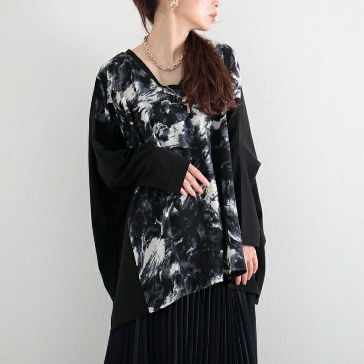 大きいサイズ レディース 柄切替えドルマンプルオーバー　maru-6601 【メール便可】