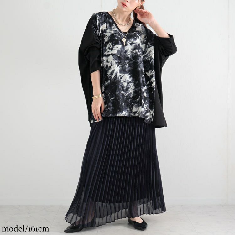 大きいサイズ レディース 柄切替えドルマンプルオーバー　maru-6601 【メール便可】