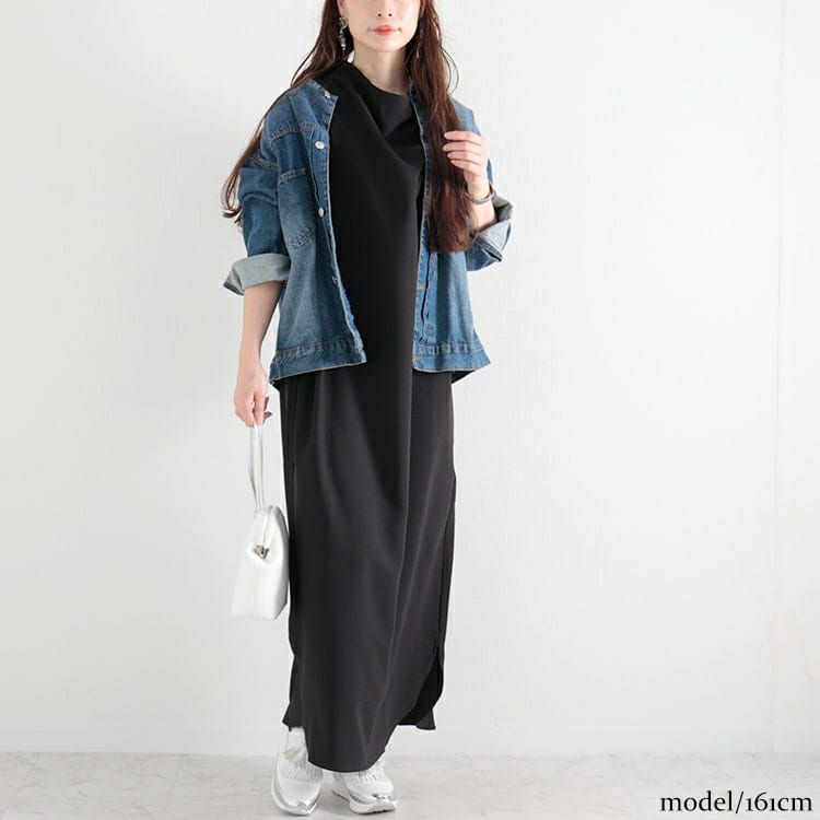 大きいサイズ レディース レイヤード風ロングワンピース　nw-22020