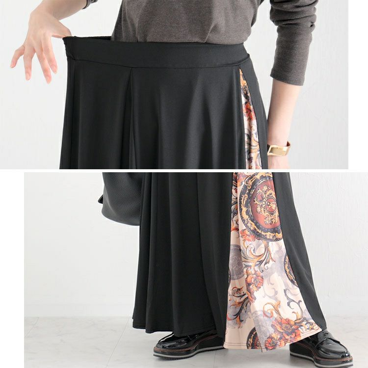 大きいサイズ レディース アンティーク柄切替えロングスカート　nw-22024