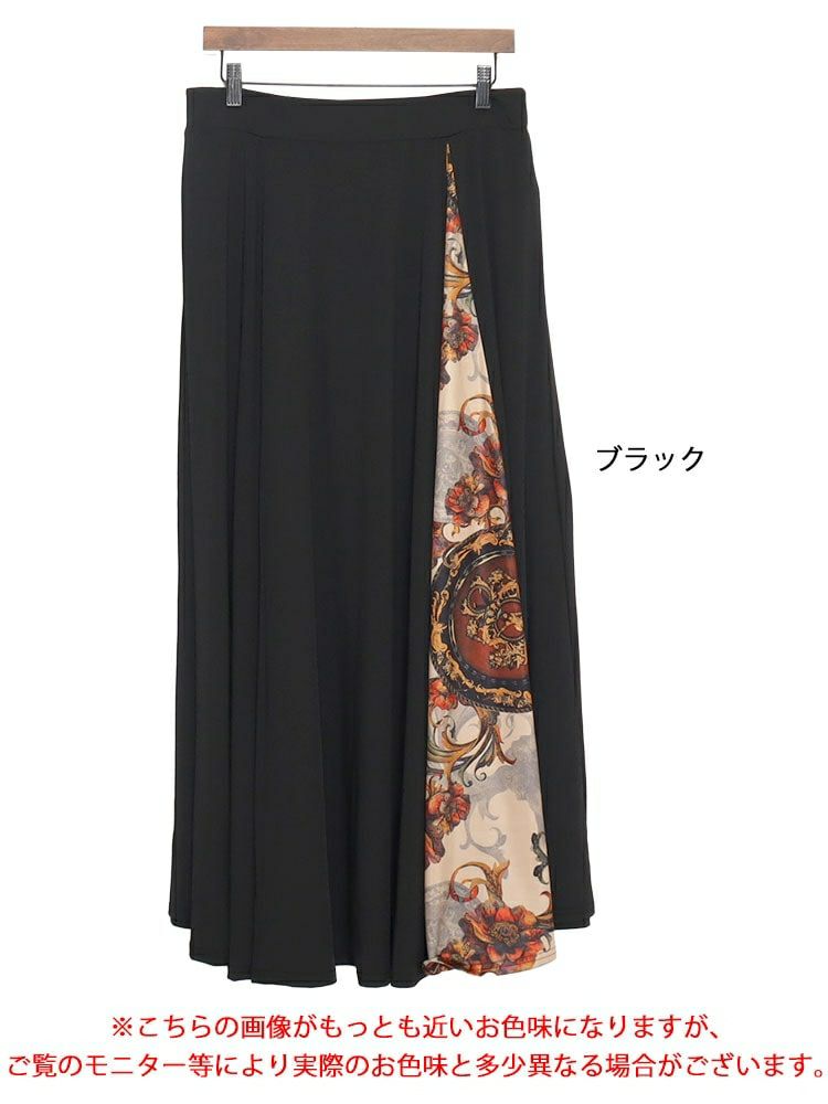 大きいサイズ レディース アンティーク柄切替えロングスカート　nw-22024