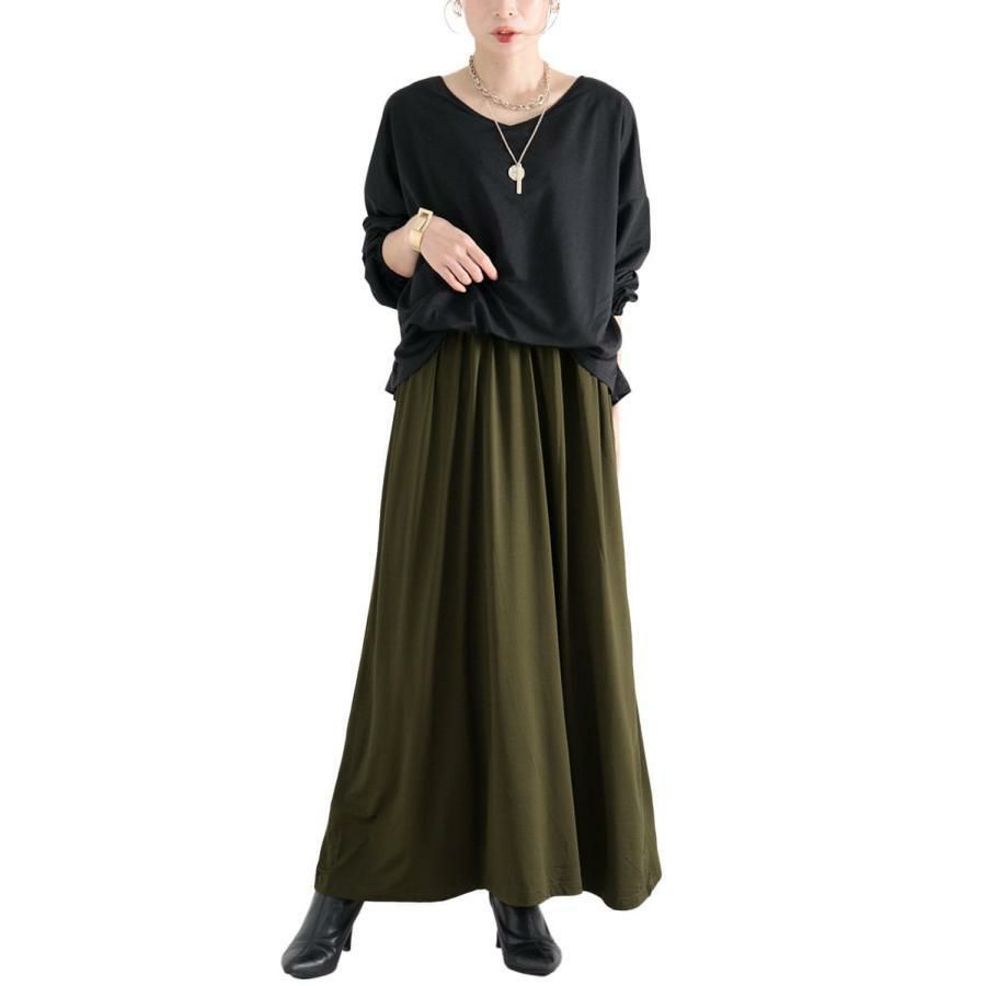 大きいサイズ レディース ドッキングロングワンピース　nw-22022 カーキ