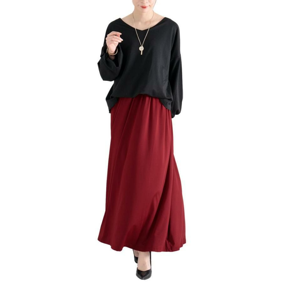 大きいサイズ レディース ドッキングロングワンピース　nw-22022 レッド