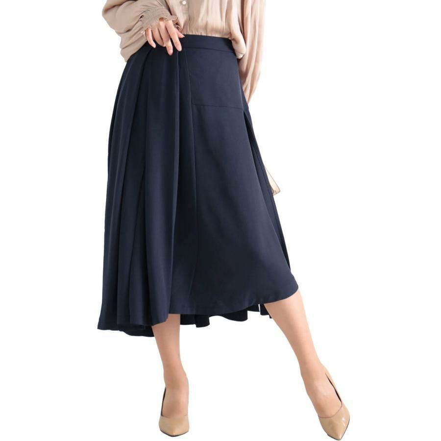 大きいサイズ レディース フレアプリーツスカート　fem-264 ネイビー