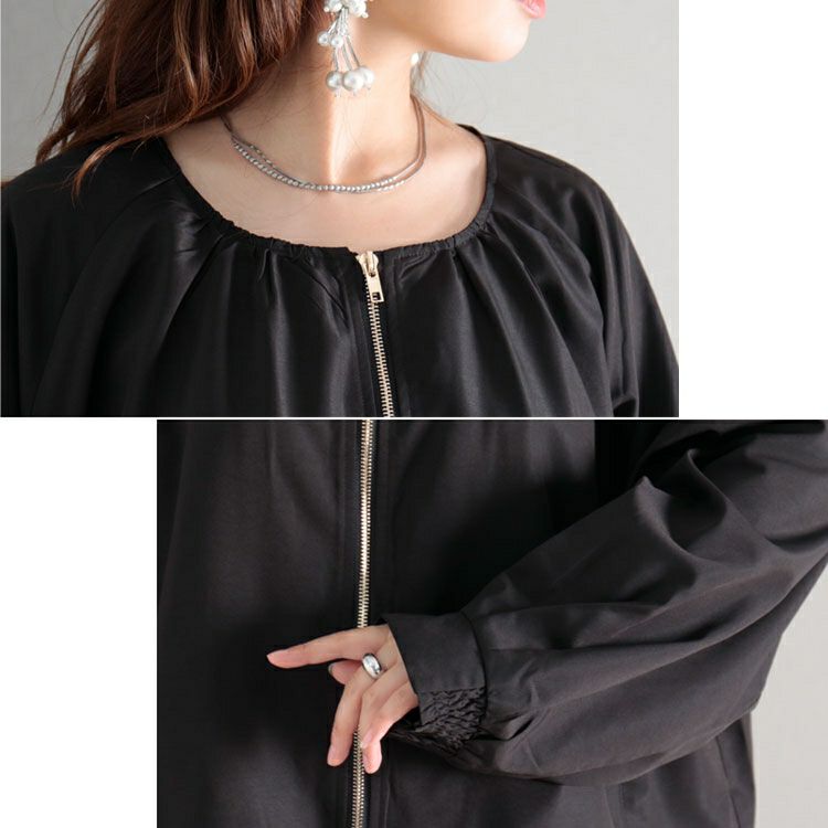 大きいサイズ レディース タックボリュームスリーブZIPブルゾン　maru-6616 【メール便可】