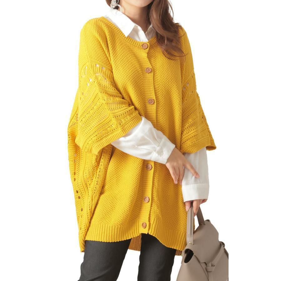 大きいサイズ レディース ドルマンニットカーディガン　gold909 マスタード
