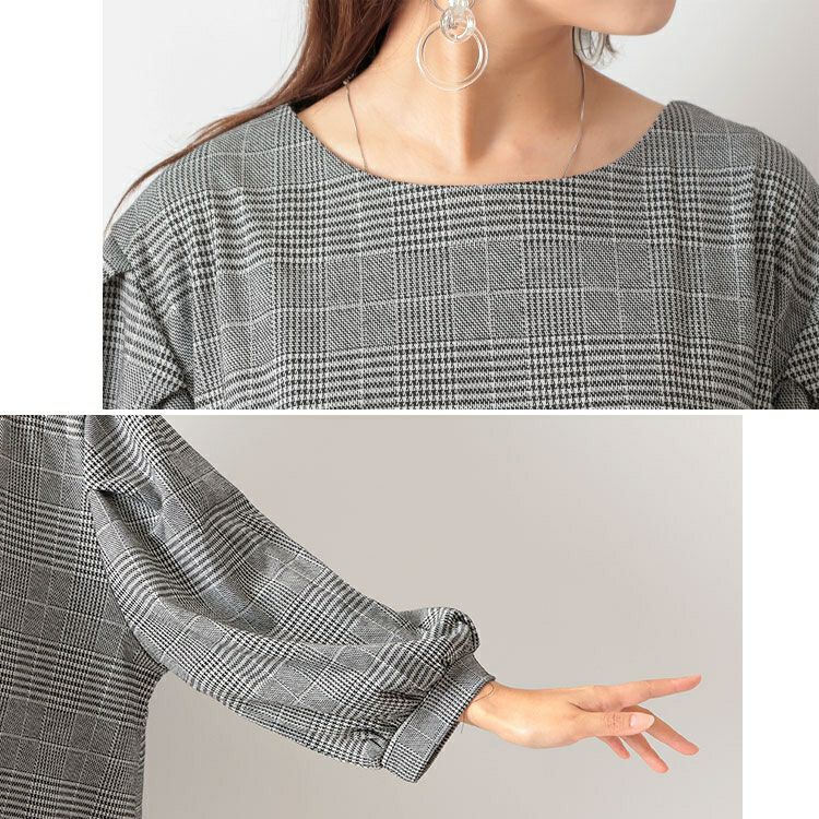 大きいサイズ レディース グレンチェック柄ジャガードチュニック　mncut-122454