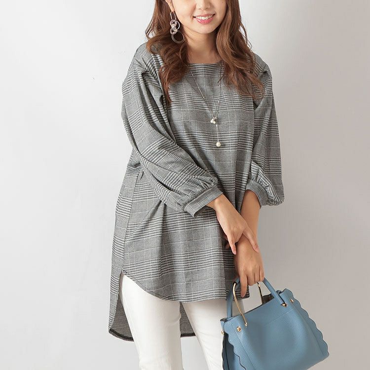 大きいサイズ レディース グレンチェック柄ジャガードチュニック　mncut-122454