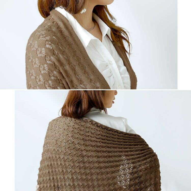 大きいサイズ レディース 透かし編みフリンジニットカーディガン　gold907 【メール便可】