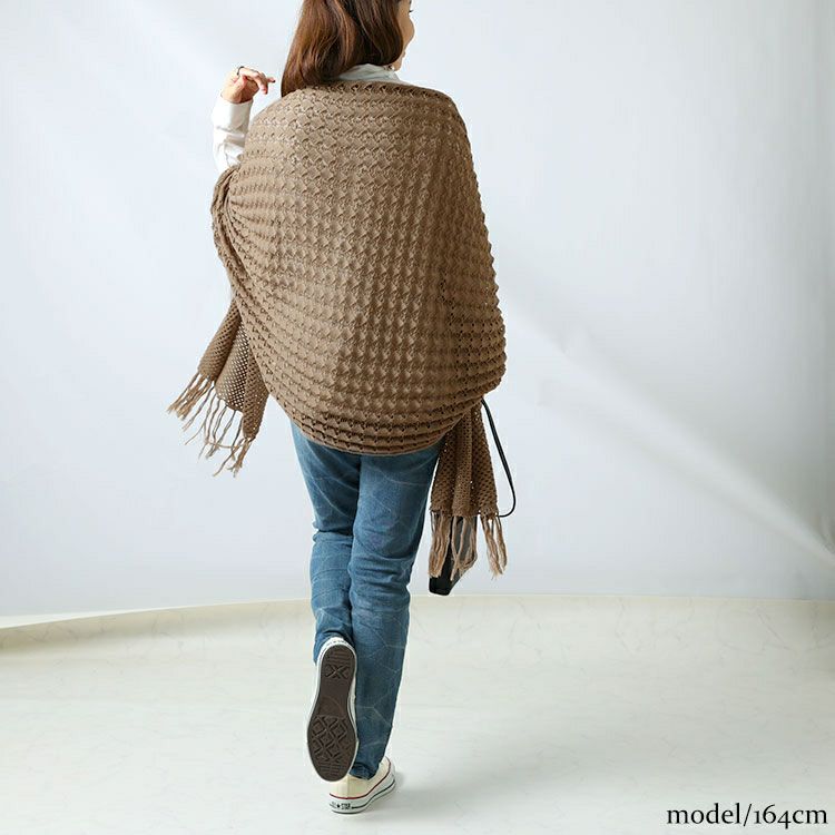 大きいサイズ レディース 透かし編みフリンジニットカーディガン　gold907 【メール便可】