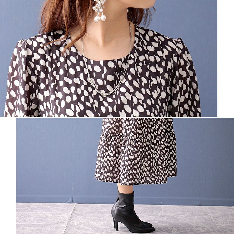 大きいサイズ レディース 変形ドット柄ティアードワンピース　goldy-1106