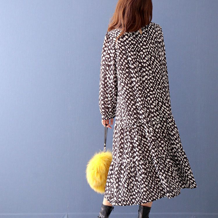 大きいサイズ レディース 変形ドット柄ティアードワンピース　goldy-1106