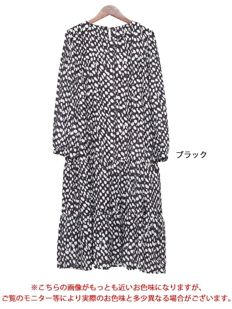 大きいサイズ レディース 変形ドット柄ティアードワンピース　goldy-1106
