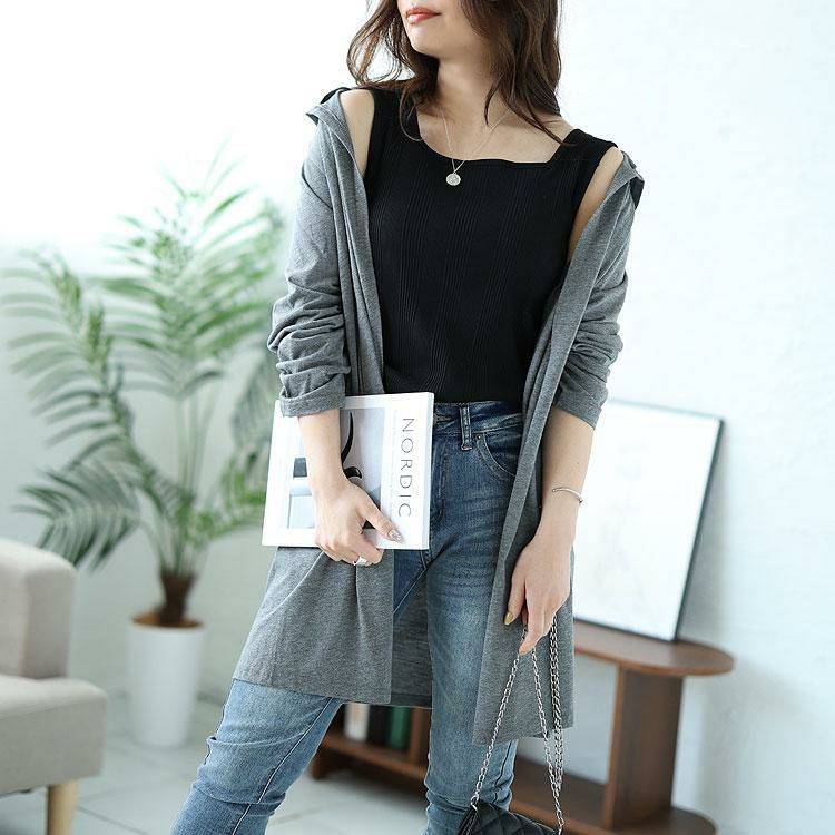 大きいサイズ レディース フーディートッパーカーディガン　cast-5526035 グレー