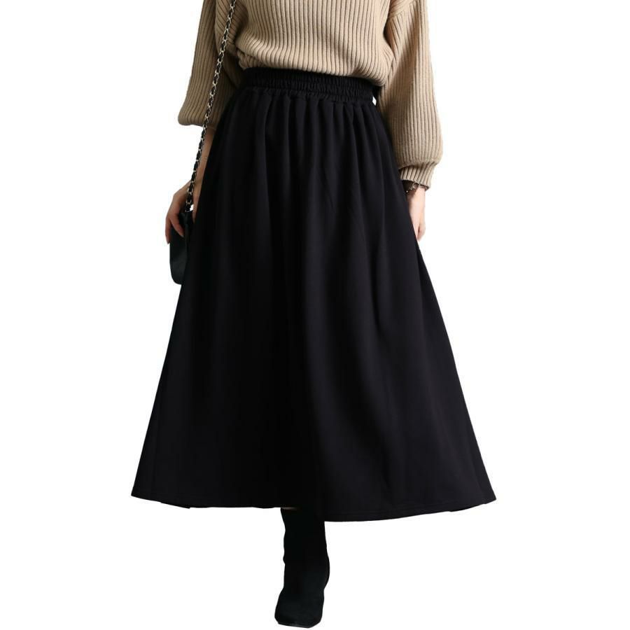 大きいサイズ レディース あったか裏起毛ロングスカート　sw-0494 ブラック