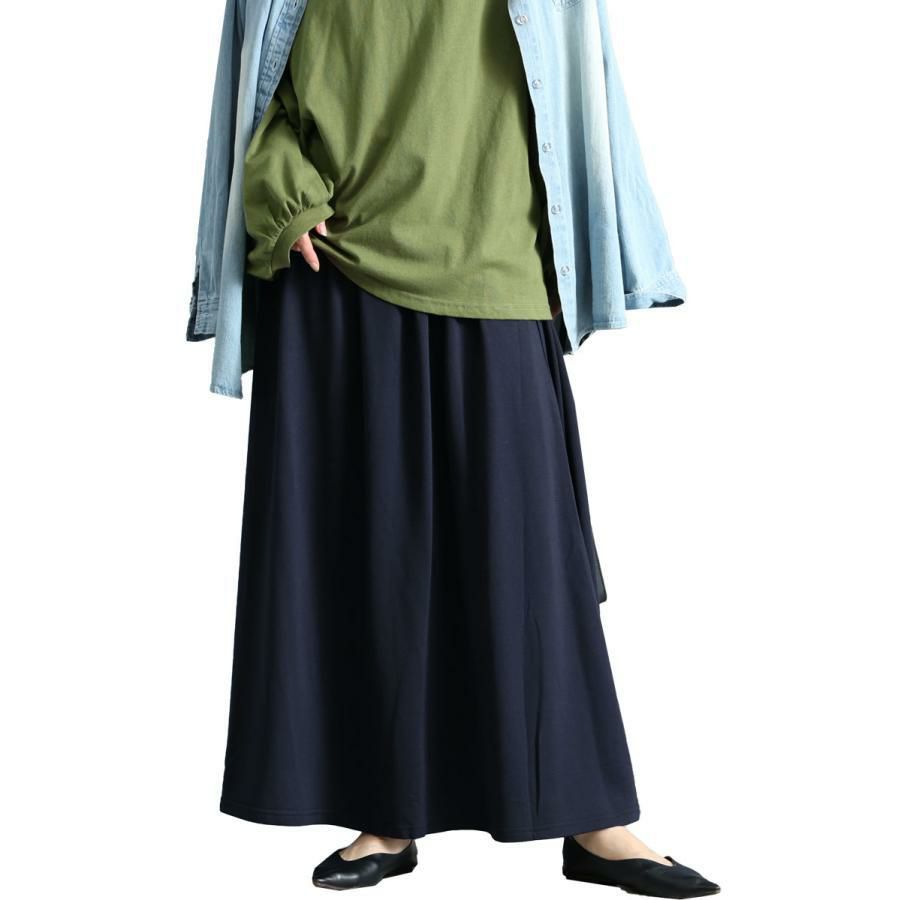 大きいサイズ レディース あったか裏起毛ロングスカート　sw-0494 ネイビー