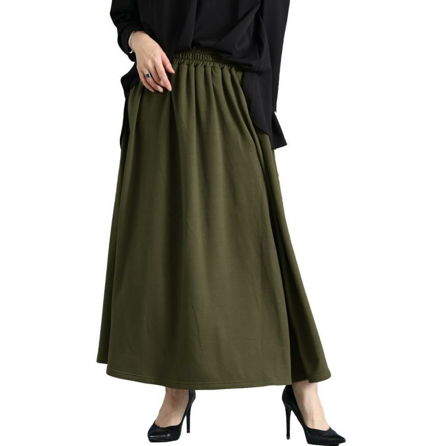 大きいサイズ レディース あったか裏起毛ロングスカート　sw-0494 カーキ