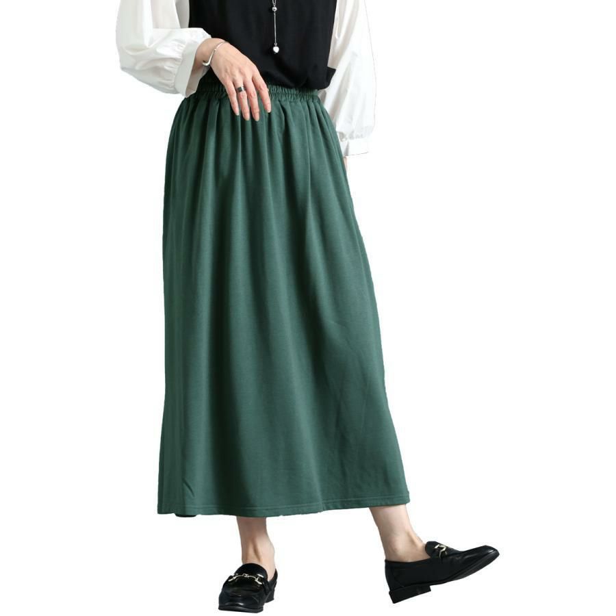 大きいサイズ レディース あったか裏起毛ロングスカート　sw-0494 グリーン